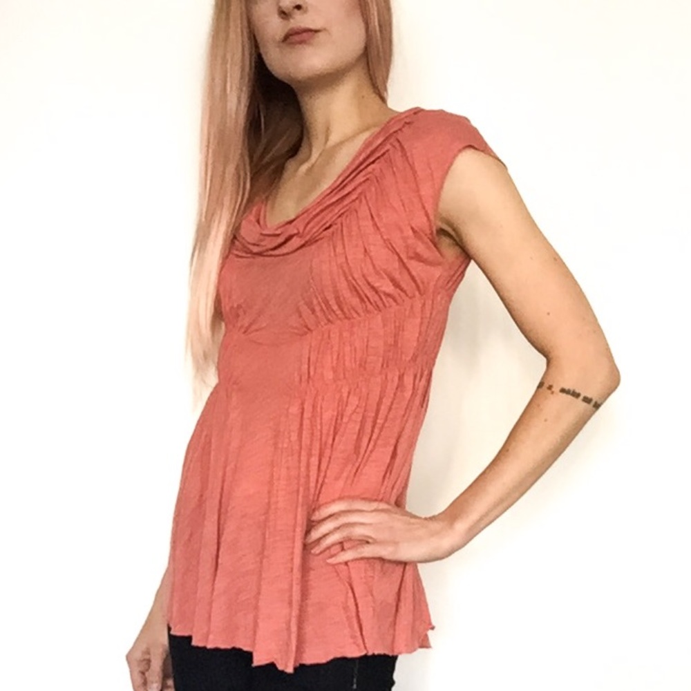 Anthropologie Coral Pink Ruffle Top